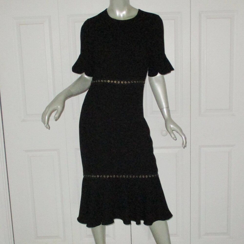 SHOSHANNA Black Lined Short Sleeve Oleh Dress With Grommets